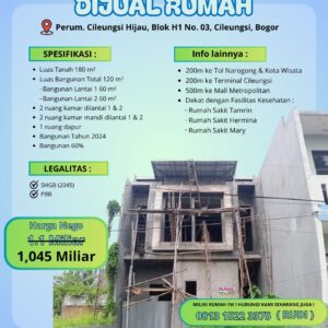 DIJUAL RUMAH 2 LANTAI – CILEUNGSI HIJAU, BOGOR🏡