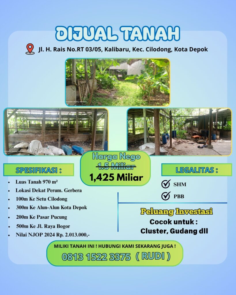 DIJUAL TANAH STRATEGIS – CILODONG, KOTA DEPOK 🌳