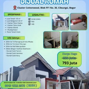 Dijual Rumah Hook Strategis di Cileungsi, Bogor