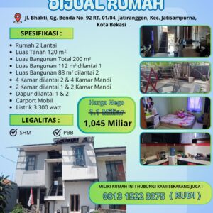 DIJUAL RUMAH 2 LANTAI – JATISAMPURNA, BEKASI🏡