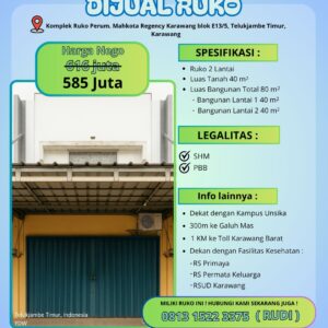 Dijual Ruko Strategis di Mahkota Regency Karawang