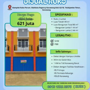 Dijual Ruko 2 Lantai Strategis di Mahkota Regency, Karawang