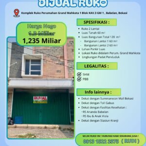 Dijual Ruko 2 Lantai Strategis di Grand Mahkota, Babelan – Bekasi