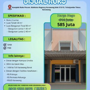 Dijual Ruko Strategis 2 Lantai di Mahkota Regency Karawang