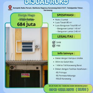 Ruko 2 Lantai di Komplek Mahkota Regency, Karawang