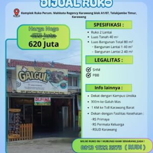 Ruko 2 Lantai Dijual di Mahkota Regency Karawang