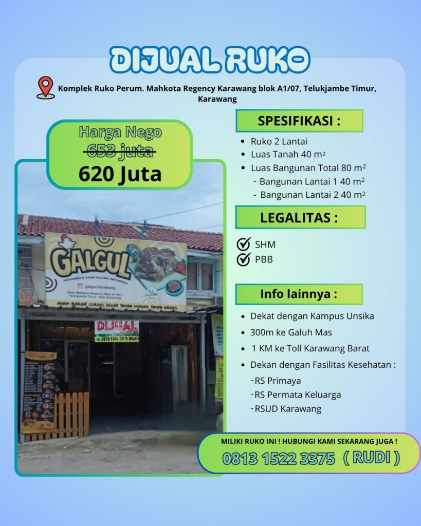 Ruko 2 Lantai Dijual di Mahkota Regency Karawang