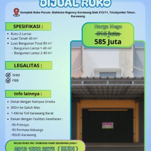 Dijual Ruko 2 Lantai Strategis di Mahkota Regency Karawang